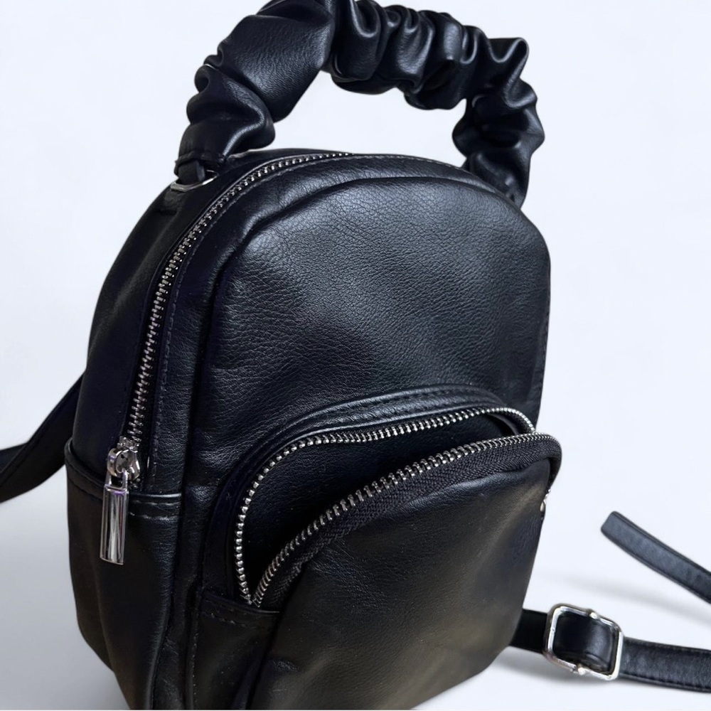 Black Women’s Leather Mini Backpack Purse - Picture 3 of 5